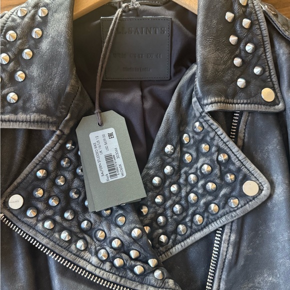 All Saints Balfern Studded Lambs Leather Jacket NWT’s Sz US12 - Picture 5 of 16